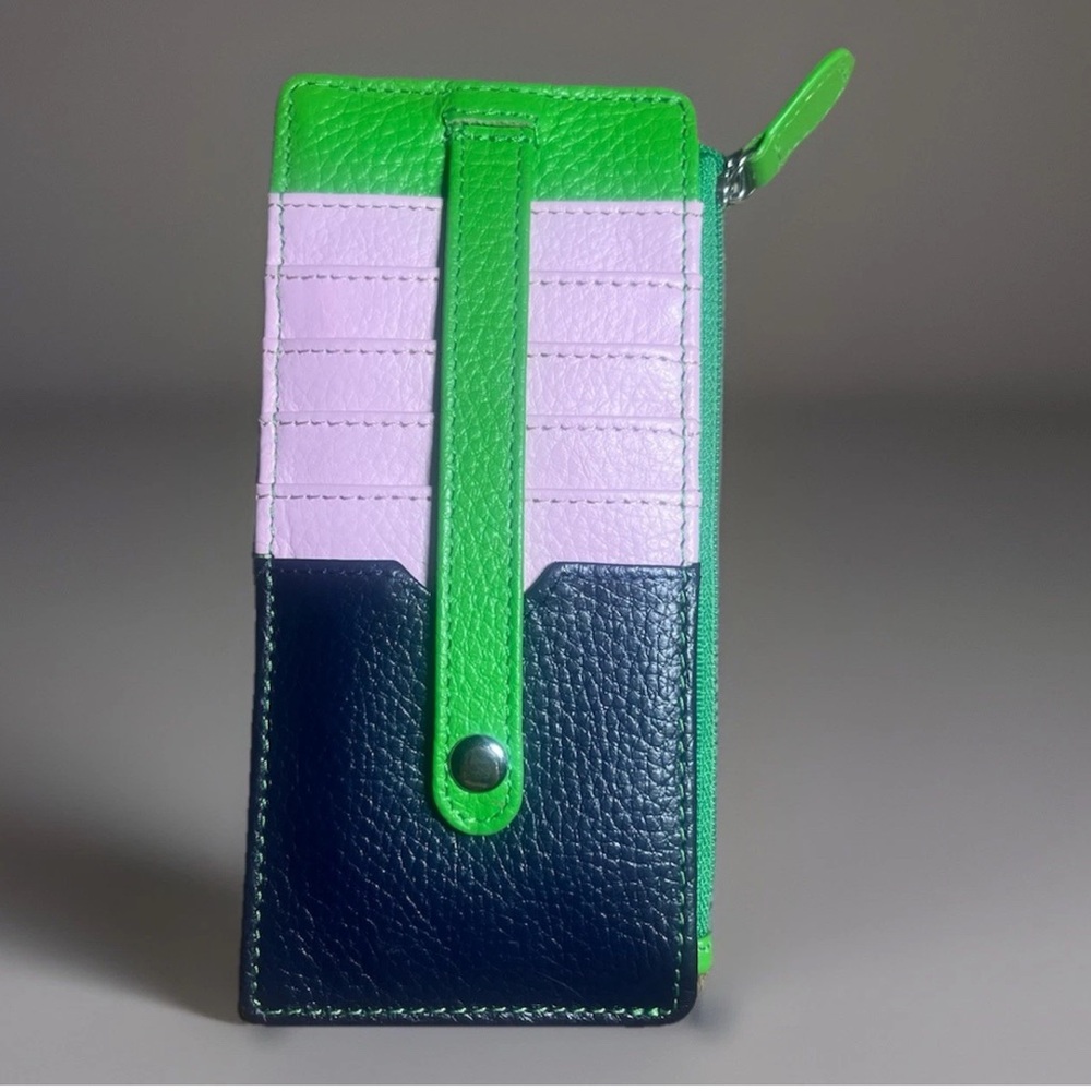 Pink, Navy, & Green Genuine Leather SlimCard Holder Wallet RFID Blocking w/Zip